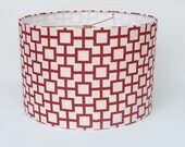 Medium Drum Lamp Shade - Red Geometric Linen Fabric