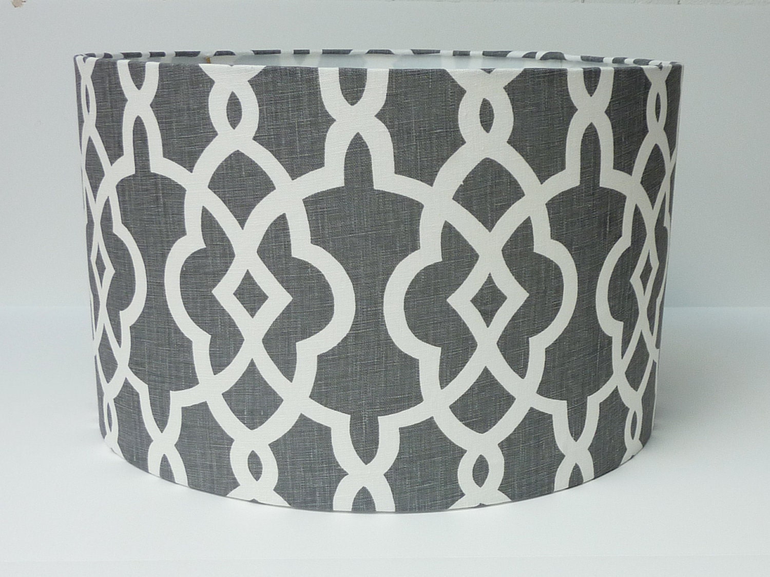 Drum Lamp Shade Lampshade in Schumacher Summer Palace Fret in Smoke/Grey