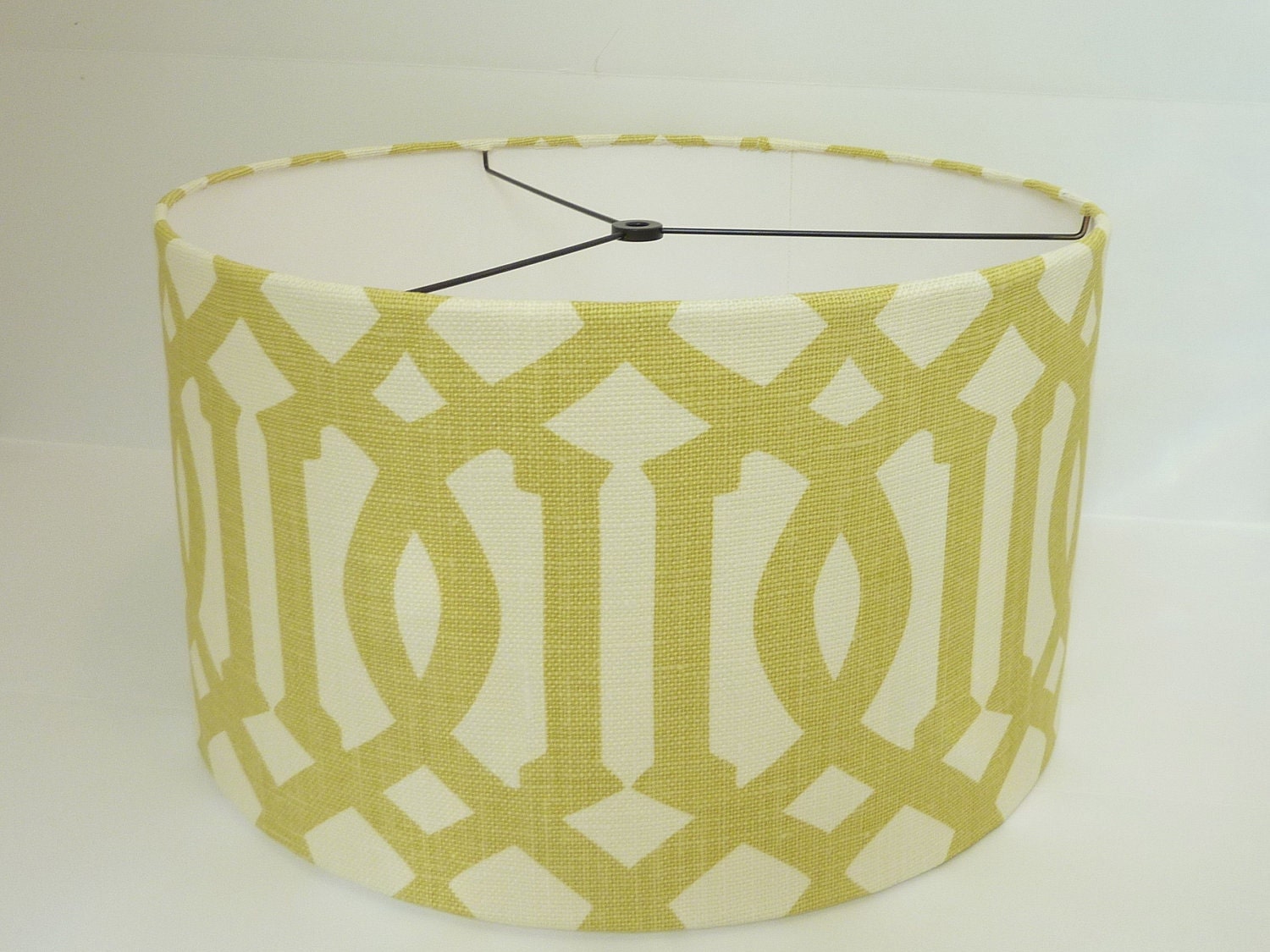 Custom Drum Lampshade Lamp Shade in Schumacher Imperial Trellis fabric in Citrine