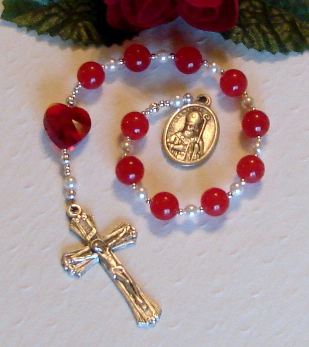 St. Valentine Rosary with Valentines Day Prayer Card