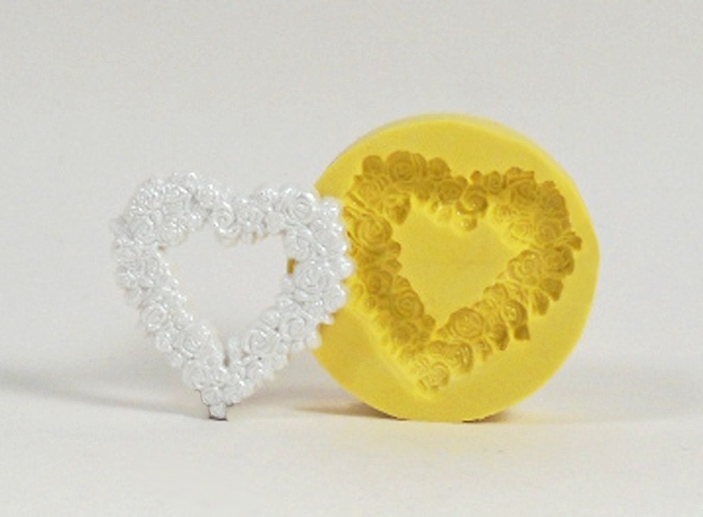 Heart Shaped Floral Wreath FL148 - Flexible Silicone Mold - Crafts, Jewelry, Resin, PMC, Soap, Food, Scrapbooking, Polymer Clay, Push Mold