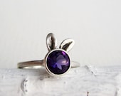 Purple Bunny Ring, Amethyst Sterling Sliver Ring - EveryBearJewel