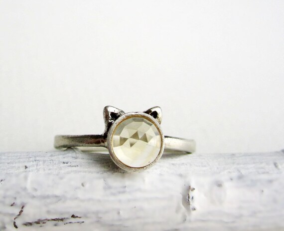 Yellow Cat Ring, Citrine and Sterling Silver