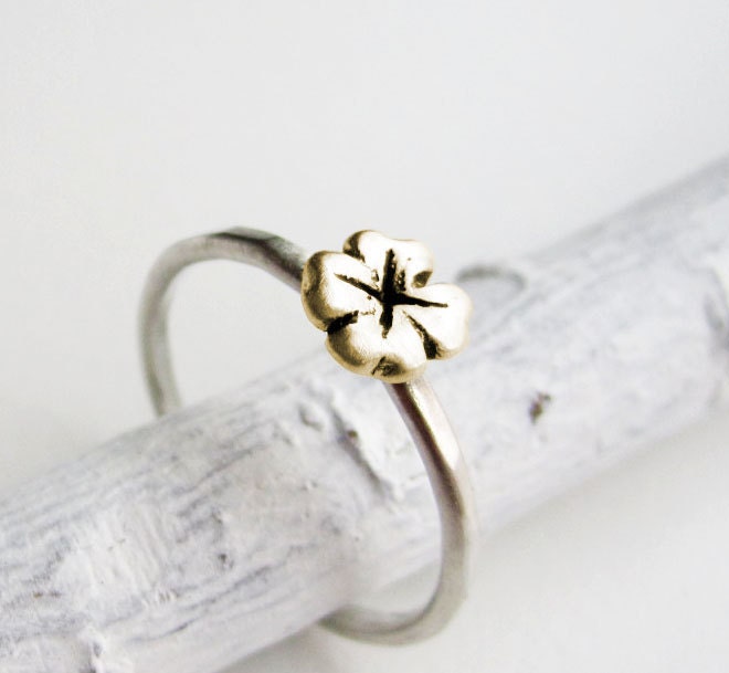 Lucky Clover Ring 14K Yellow Gold & Sterling Silver