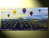 ORIGINAL Art Abstract Painting Vineyard Painting, Hot Air Balloons Landscape Wine Palette Knife Impasto Gallery Fine Art 48x24" by Christine
