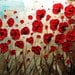Original Abstract Textured Painting, Red Poppy Painting, Modern Flower Painting, Poppies Blue Brown Palette Knife, 24x36" by Christine