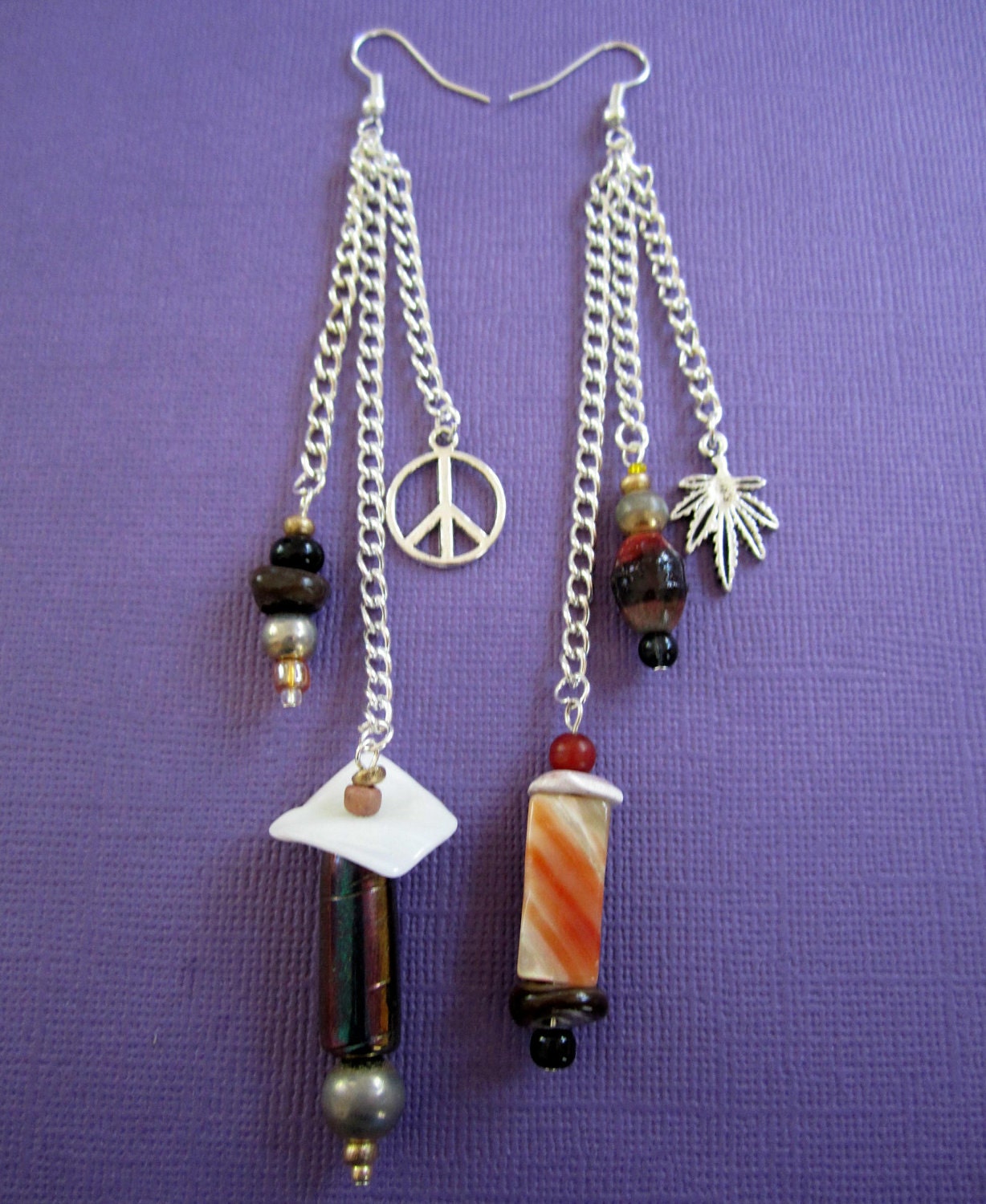 SALE Abalone Shell Dangle Peace Marijuana Earrings  - one of a kind -