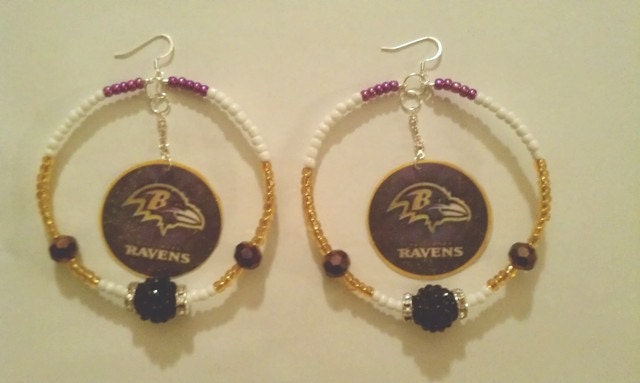 NFL Baltimore Ravens Inspired Beaded Hoop Earrings