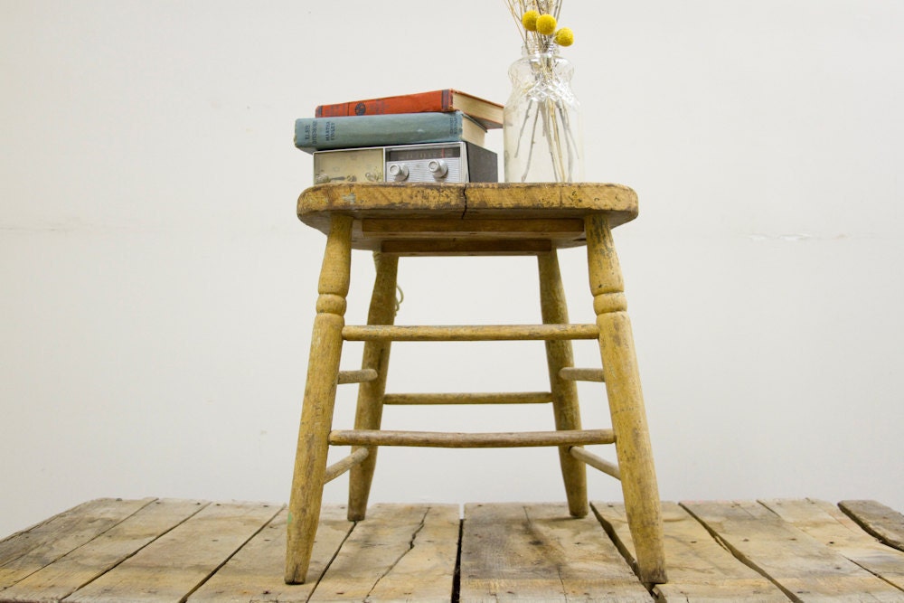 Primitive Rustic Wooden Chair Stool or Side Table