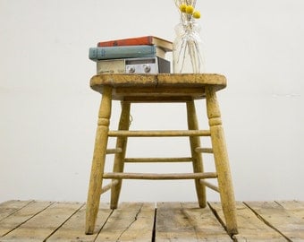 Primitive Rustic Wooden Chair Stool or Side Table