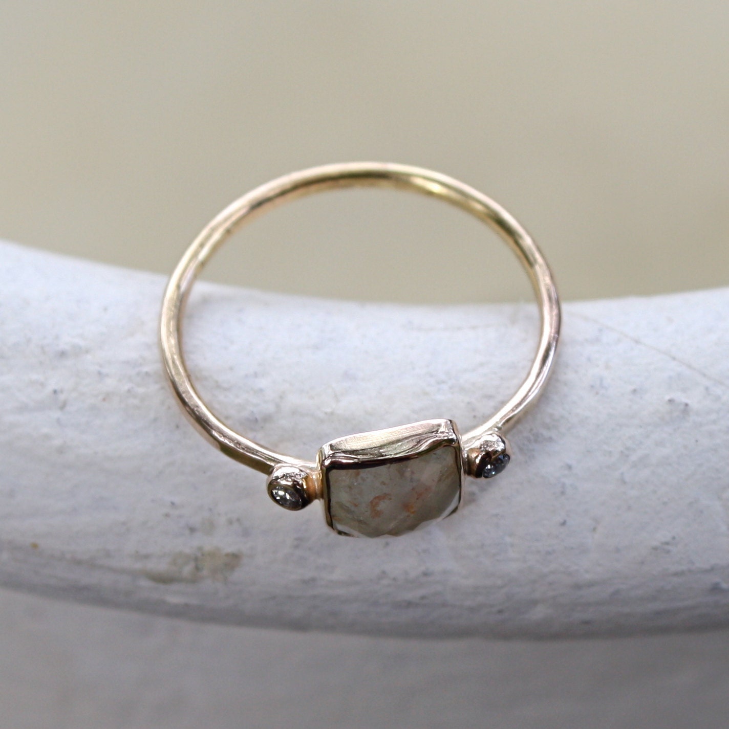 Diamond Ring- Rose Cut Diamond Slice in 14K Gold- Engagement Ring