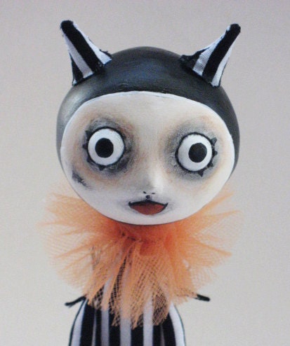 Devil Art Doll- Goth Halloween - Felted Pumpkin- MADE TO ORDER