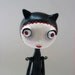 Black Cat Art Doll - Paper Clay Sculpted - Girl Cat Doll