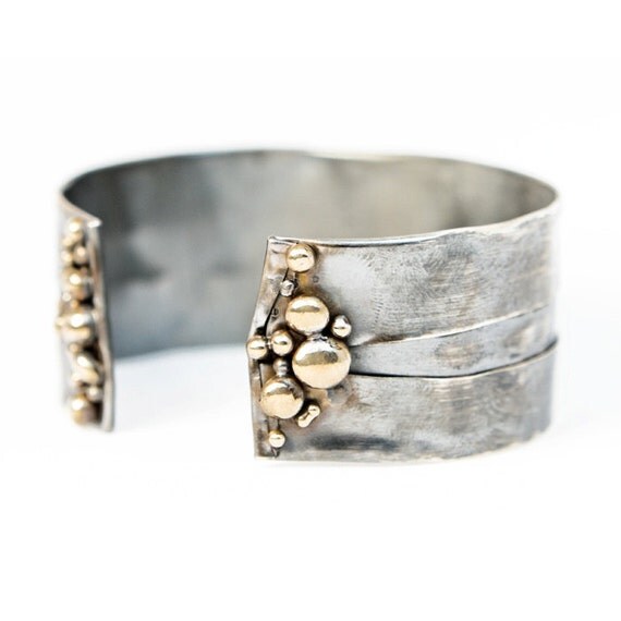 20% off for May Continental Divide Adjustable Bracelet- Sterling Silver Fold Form Organic Bronze Pebble Adjustable Versatile Cuff