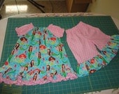 Girls Peasant Dress with Capri's Mermaid Peasant Top with Capris Pink Polka Dots Mermaids