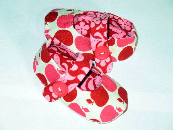 Crib Shoes Baby Girls Apples Red Pink Floral
