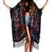 Tie Dye Floral Velvet Burnout Gypsy Fringe Kimono Duster