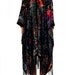 Tie Dye Floral Velvet Burnout Gypsy Fringe Kimono Duster