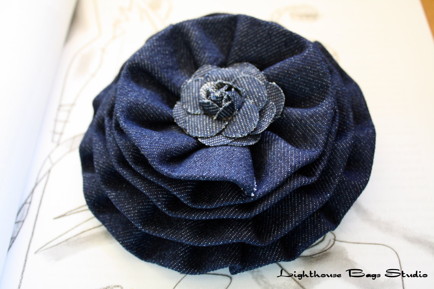 Ruffle Denim Flower Brooch