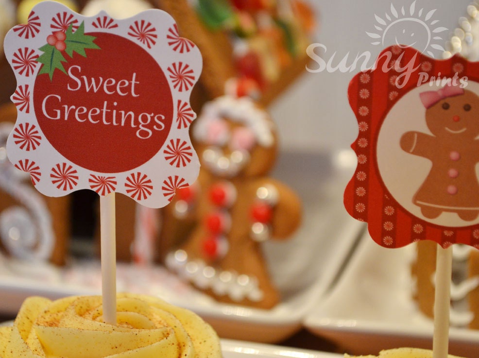 Sweet Greetings (peppermint and gingerbread) printable cupcake toppers Il_170x135