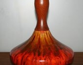 Vintage Retro Mid Century Modern Drip Glaze Pottery Base Walnut Neck Table Lamp