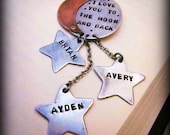 Hand Stamped Mom Necklace - Personalized Mothers Jewelry - Mixed Metal Necklace - I Love You to the Moon and Back - Stamped Metal (101)