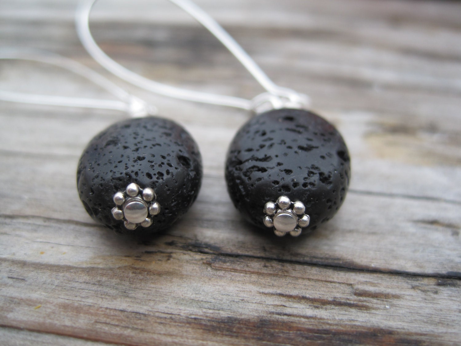 Black Lava Stone Dangle Drop Earrings