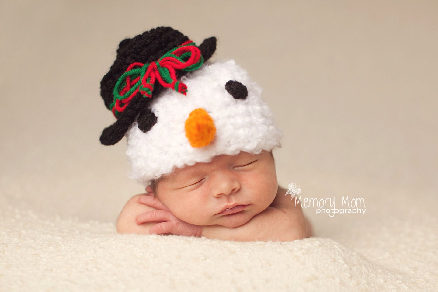 Snowman Hat Crochet Baby Photography Prop Sizes Preemie, Newborn, 0-3 months, 3-6 months