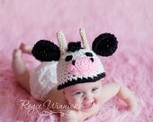 Cow Hat Baby Boy or Baby Girl Crochet Beanie and Photography Prop Ready item