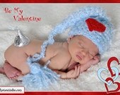 Valentine Elf Baby Crochet Hat with a Heart Applique Photography Prop Sizes Preemie, Newborn, 0-3 months, 3-6 months
