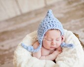 Blue Bonnet Pixie  Baby Crocheted Hat  Photography Prop Newborn 0-3 months 3-6 months