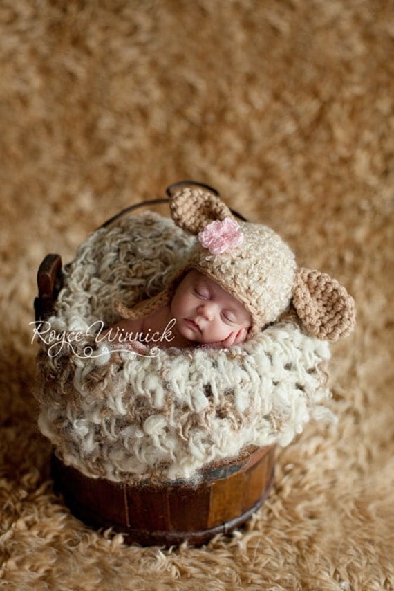 Little Lamb Hat Baby Photohraphy Prop Sizes Preemie, Newborn, 0-3 months, 3-6 months