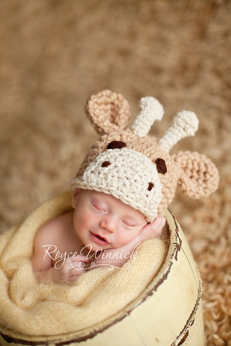 Baby Crochet Hat Little Giraffe Photography Prop Ready Item