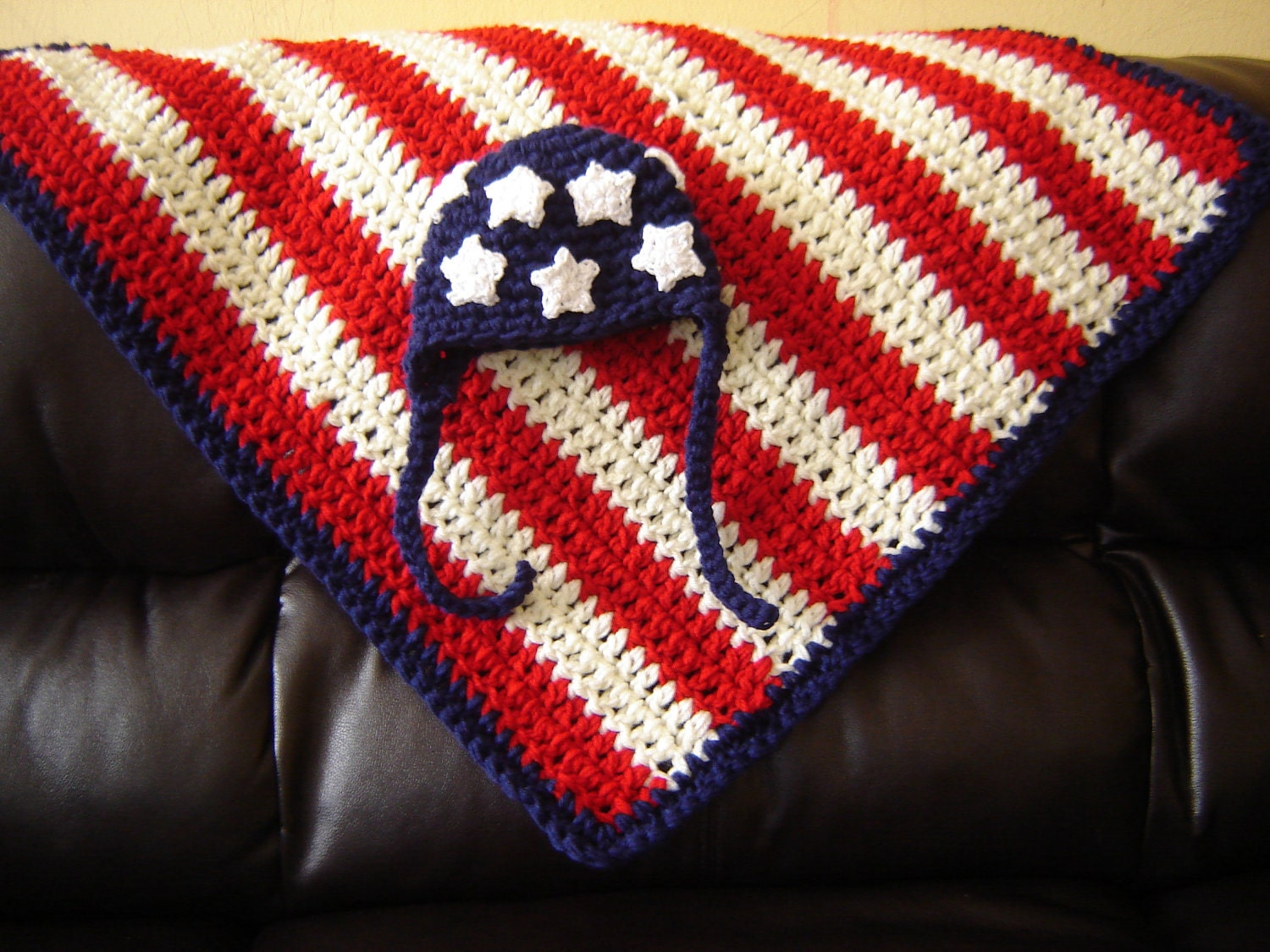 American Flag Set SALE Hat and Blanket Crochet Baby Newborn Photography Prop Ready Item