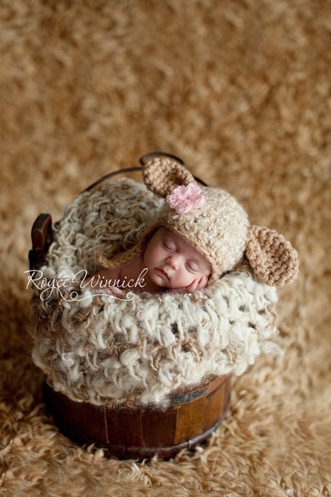 Little Lamb Hat Baby Photohraphy Prop Sizes Preemie, Newborn, 0-3 months, 3-6 months