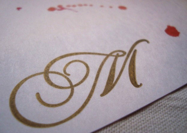 Watercolor Splash Letterpress Single Monogram notecards