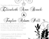Wedding Invitation - Custom Black White - Classy Traditional Ornate Invitation Save the Date Stationery