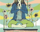 Yoga Poster Namaste - girl in prayer position, hands folded at heart center in yoga practice in nature.
