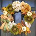 Fall Wreath Elegant Green Sunflowers Cream and Brown Hydrangeas Cream Popies White Pumpkins 20 inch