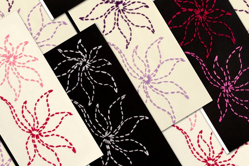 Long Flower Embroidered Note Cards (set of four)