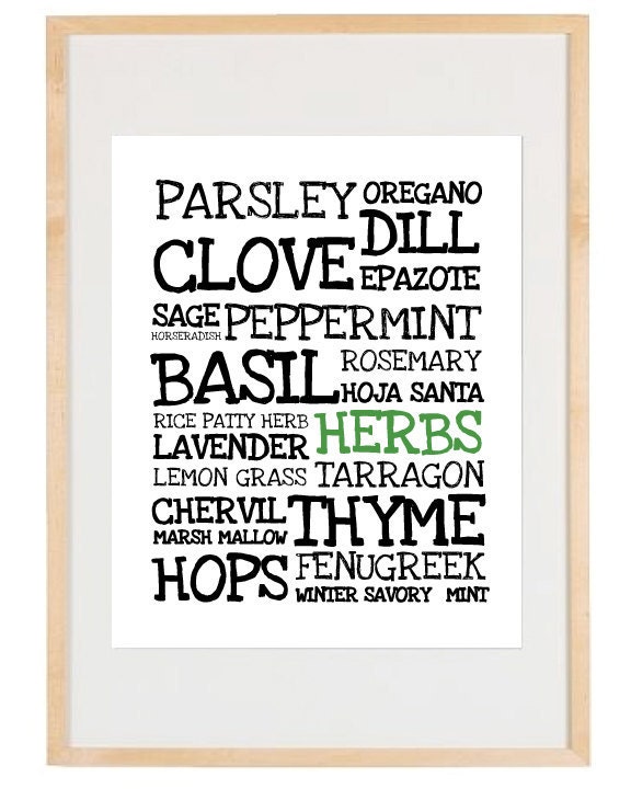 Art for Kitchen - Herbs - 8.5x11 Print - Digital Illustration Poster - Kitchen Art