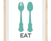 Fork and Spoon Poster - Eating Basics - 8.5x11 and 8x10 Print - Digital Illustration Poster - Kitchen Art
