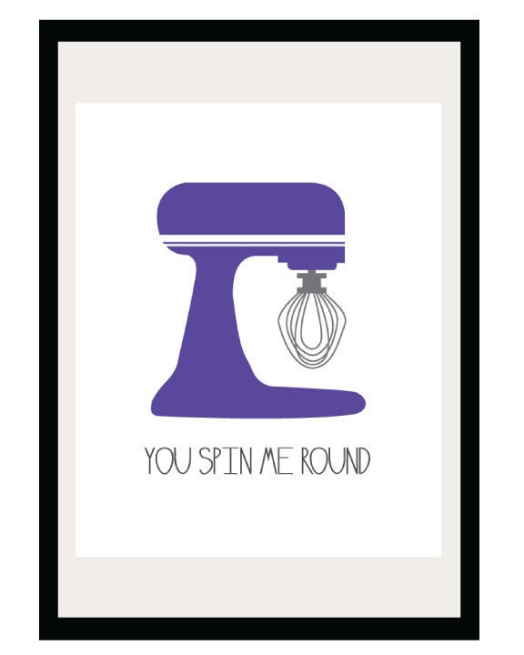 You Spin Me Round - 8.5x11 and 8x10 Print - Retro Inspired Digital Illustration Poster - Kitchen Art - Purple - Kitchen Tool - Cooking