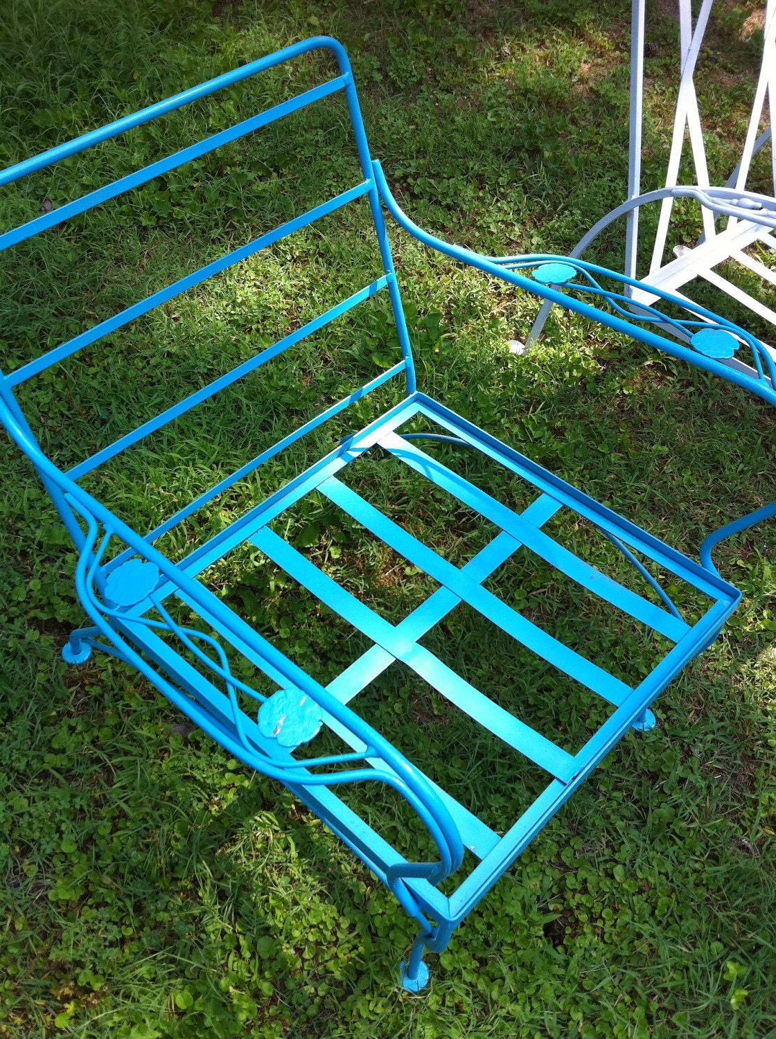SALE, AQUA vintage wrought iron chair