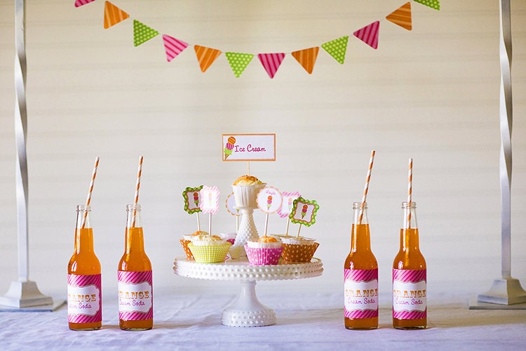 DIY Printable Sherbert Collection Ice Cream Shop Party SET, Invitations, Treat Bag Toppers, Party Circles Set 12 Il_170x135