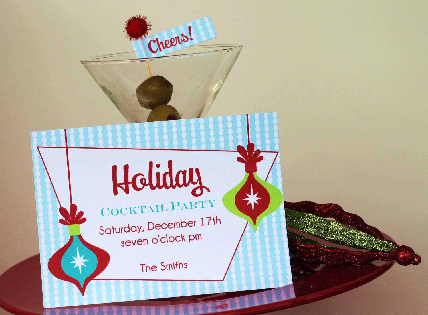 Printable PARTY SET Retro Holiday Party Printable Invitation food tags flags etc Cocktail Martini Christmas Il_170x135