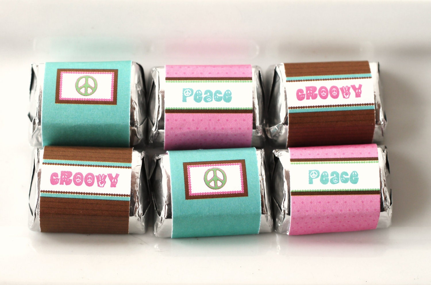 Printable Hippie Chick 70s Mini Candy Wrappers in 3 designs - class treats - school - peace sign Il_170x135