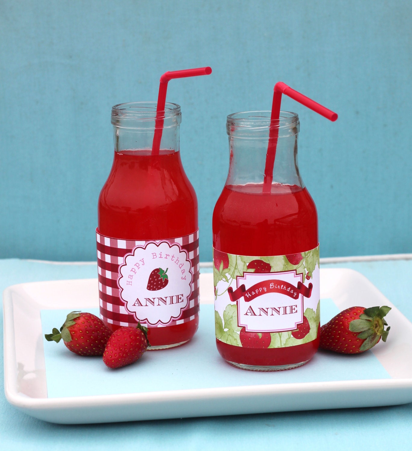 DIY Printable Bottle wraps vintage strawberry party theme
