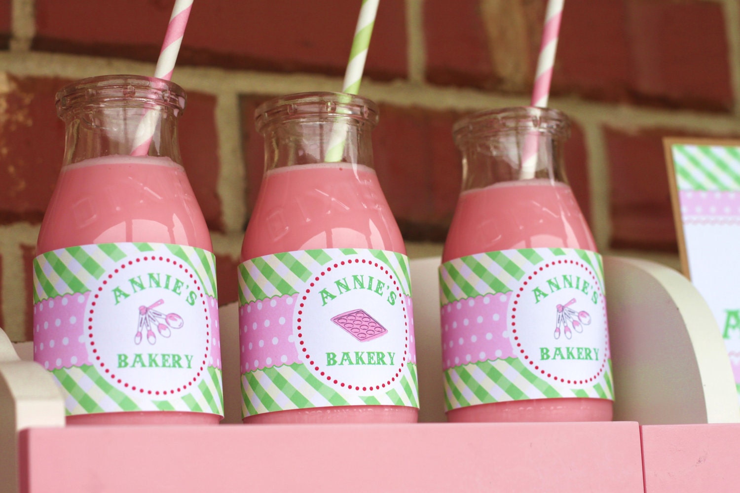 DIY Printable Bottle wraps Little Baker Theme Pink Green Bakery Il_170x135