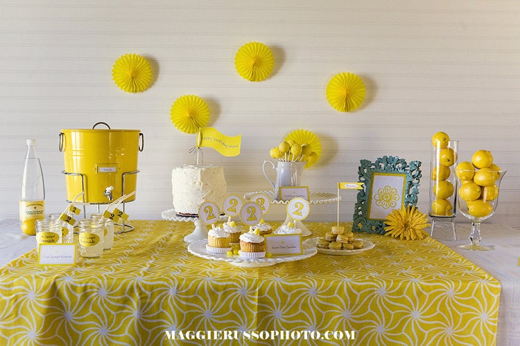 Yellow Party Full DIY Set, Invitations, cupcake toppers, tags, sign, flag straws, cake topper, candy wrapper Il_170x135